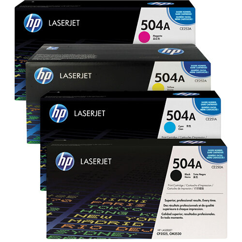 HP 504A Toner Cartridge Bundle Cyan/Magenta/Yellow/Black Pack of 4 HP815975 HP 504A Toner Cartridge Bundle Cyan/Magenta/Yellow/Black Pack of 4 HP815975