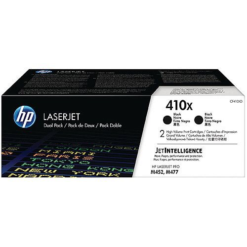 HP 410X High Yield Black LaserJet Toner Cartridge Pack of 2 CF410XD HP 410X High Yield Black LaserJet Toner Cartridge Pack of 2 CF410XD