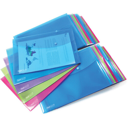 Rapesco Foolscap Popper Wallet Bright Pack of 20 1494