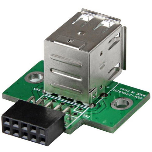 StarTech.com 2 Port USB Motherboard Header Adapter, IDC, USB 2.0, Black, Green, Stainless steel, 20 mm, 125 mm, 230 mm