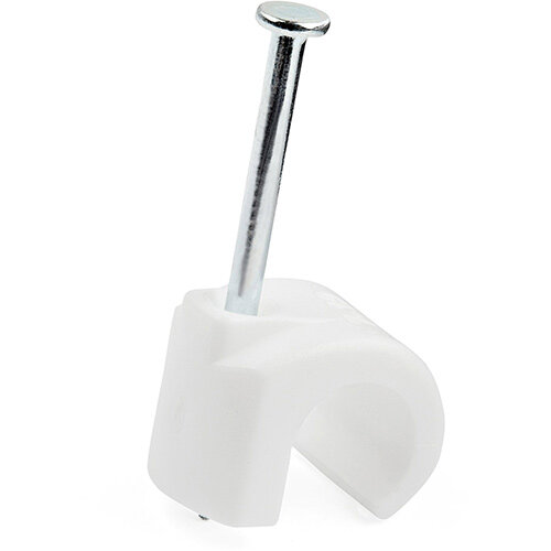 StarTech.com 100 Pack Large Cable Clips with Nail - Reusable - Nail-in Clamps - Wire Holding Clips - Ethernet Cord/AV/Coax Cable Fasteners - Brick/Drywall Mounting Cable Tacks - White - TAA, Cable clip, Polyethylene (PE), Steel, White