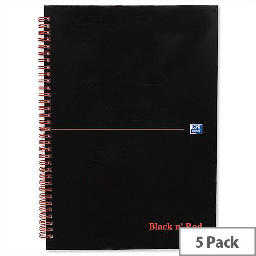 Black n Red A4 Quadrille 5mm Book Wirebound J99085 140 pages Pack 5