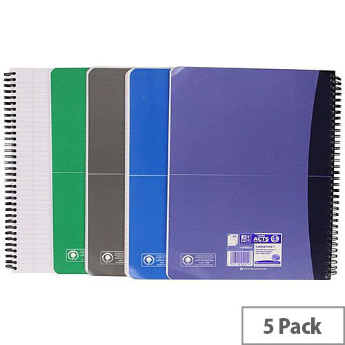 Oxford Office Wirebound Notebook Soft Cover A4 Assorted Pack of 5