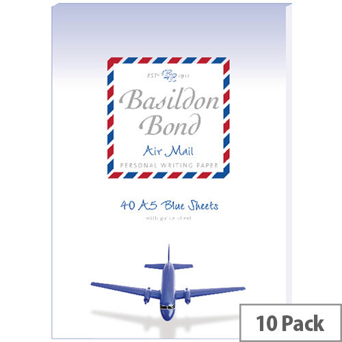 Basildon Bond Blue Airmail Writing Pad 148 X 210mm Pack of 10 100104698 Basildon Bond Blue Airmail Writing Pad 148 X 210mm Pack of 10 100104698