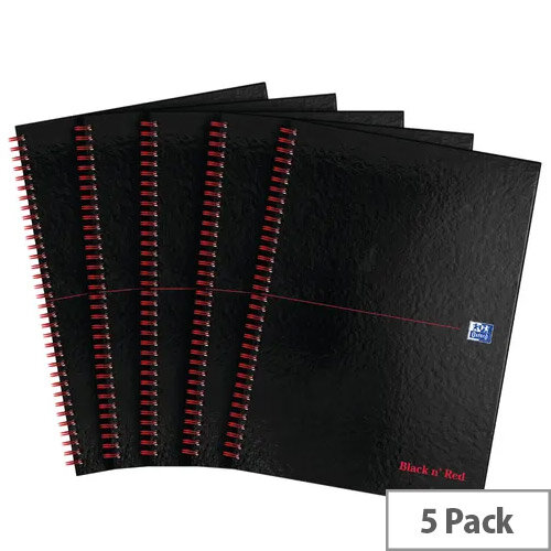 A4 Book Wirebound 90gsm Ruled and Perforated 140pp Ref 100102248 Black n Red [Pack 5]