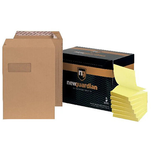 New Guardian C4 Window Envelope Manilla (Pack of 250) FOC Post-it Notes Yellow Pk6 JDF814006