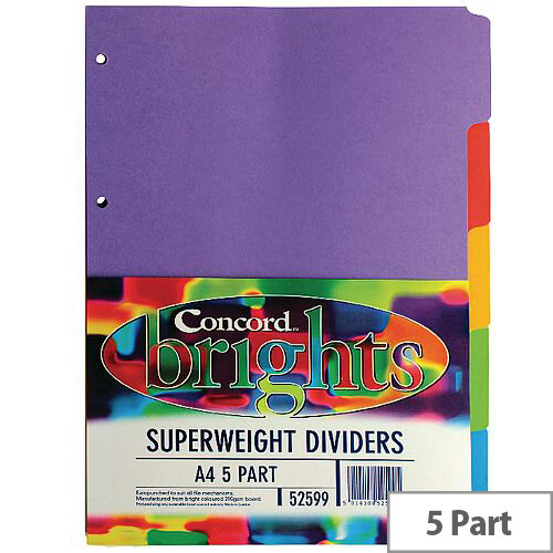 Concord Bright A4 Divider Heavy-weight 5-Part Assorted 52599/525