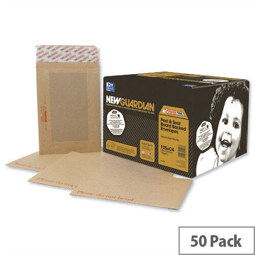 New Guardian C3 Board Backed Envelopes Peel and Seal Manilla Pack 50