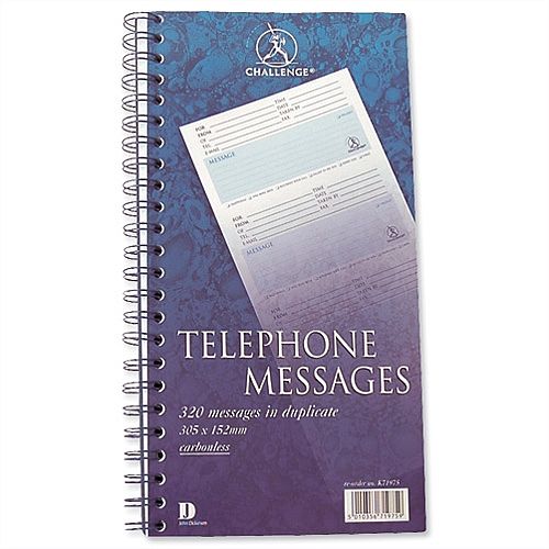 Telephone Message Book Wirebound Duplicate 320 Messages 305x152mm Challenge Telephone Message Book Wirebound Duplicate 320 Messages 305x152mm Challenge