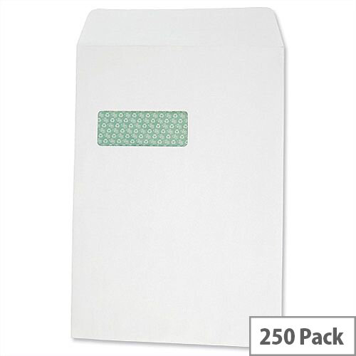 Basildon Bond C4 Window 100gsm Envelopes White Pocket Peel and Seal (Pack of 250)