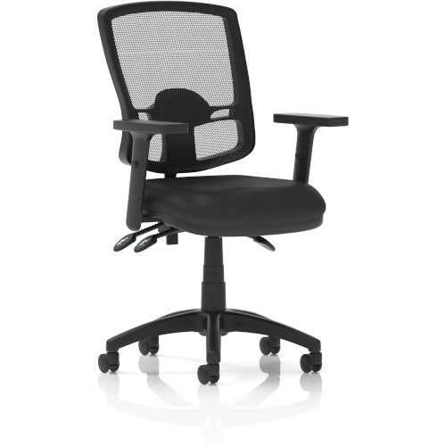 Eclipse Plus III Deluxe Medium Mesh Back Task Operator Office Chair with Height Adjustable Arms in BLACK LEATHER