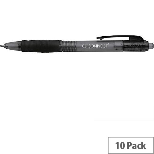 Retractable Ballpoint Pen Black Pack of 10 Q-Connect