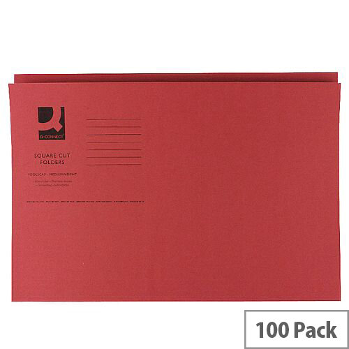 Q-Connect Red Square Cut Folder Medium Weight 250gsm Foolscap Pack of 100 Q-Connect Red Square Cut Folder Medium Weight 250gsm Foolscap Pack of 100
