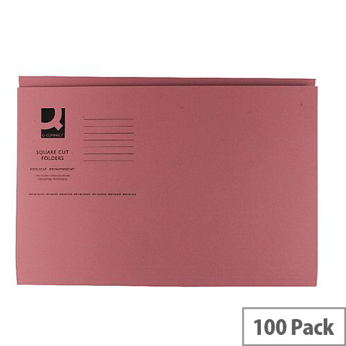 Q-Connect Pink Square Cut Folder Medium Weight 250gsm Foolscap Pack of 100 KF01187