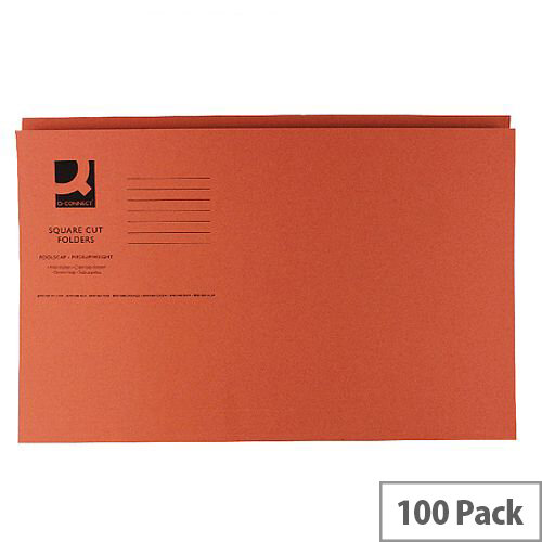 Q-Connect Orange Square Cut Folder Medium Weight 250gsm Foolscap Pack of 100 Q-Connect Orange Square Cut Folder Medium Weight 250gsm Foolscap Pack of 100