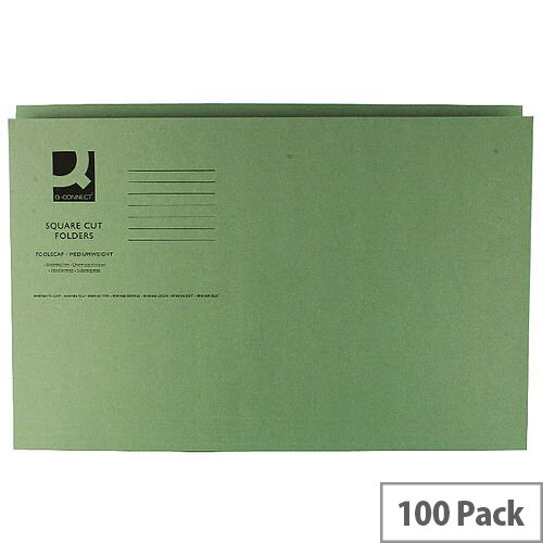 Q-Connect Green Square Cut Folder Medium Weight 250gsm Foolscap Pack of 100