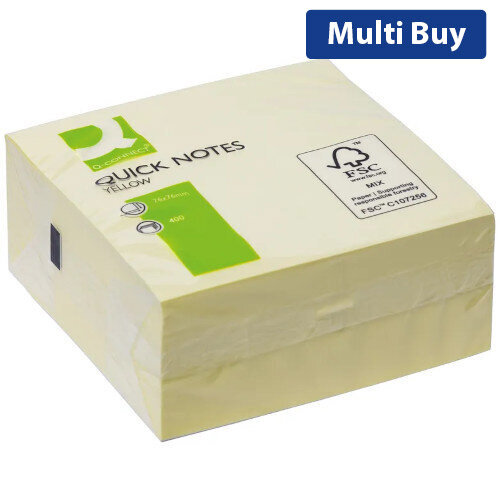 Q Connect Quick Note Cube 76x76mm 400 Sheets Yellow KF01346