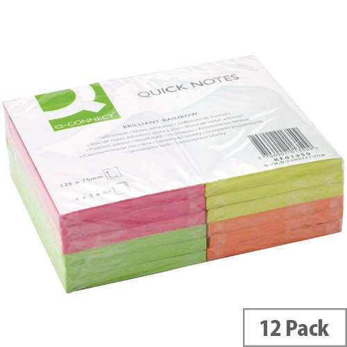 Q-Connect Quick Note Repositionable Pad 125x75mm Assorted Neon