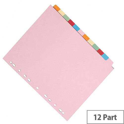 12-Part Subject Divider A4 Multipunched Assorted Colour Q-Connect KF01515