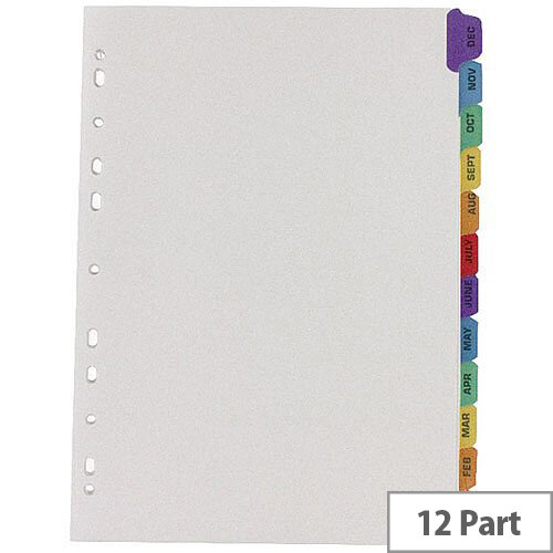 Q-Connect Index A4 Multi-Punched January-December Reinforced Multi-Colour Tabbed Q-Connect Index A4 Multi-Punched January-December Reinforced Multi-Colour Tabbed
