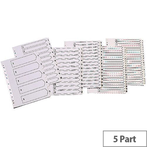 Index A4 Multi-Punched 1-5 Reinforced White Board Clear Tabbed Subject Dividers Q-Connect KF01527