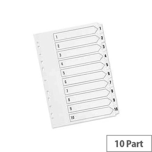 Index A4 Multi-Punched 1-10 Reinforced White Board Clear Tabbed Subject Dividers Q-Connect KF01528