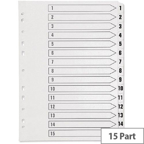 Index A4 Multi-Punched 1-15 Reinforced White Board Clear Tabbed Subject Dividers Q-Connect KF01530