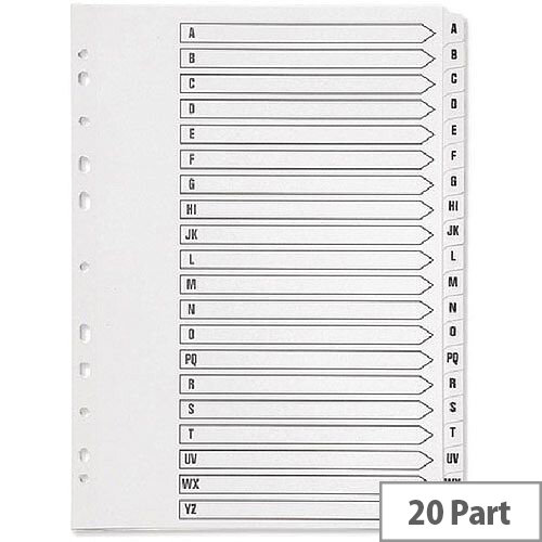 A-Z Index A4 Multi-Punched 20-Part Reinforced White Clear Tabbed Q-Connect KF01532