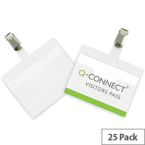 Q-Connect Visitor Badges 25 Pack – 60 x 90mm, Sturdy PVC Badges, Rotating, White Cards Included, Suitable For Business Events &Transparent (KF01560) Q-Connect Visitor Badges 25 Pack – 60 x 90mm, Sturdy PVC Badges, Rotating, White Cards Included, Suitable For Business Events &Transparent (KF01560)