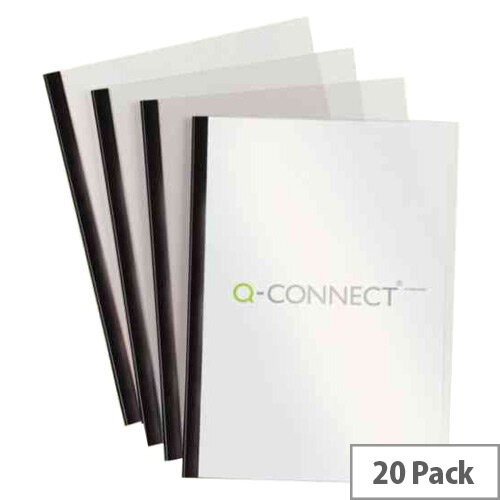 Q-Connect A4 5mm Slide Binders, Cover Set, Perfect for Reports and Presentations, Clear Cover - Colour: Black (Pack of 20) KF01926