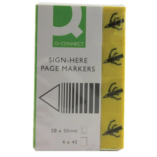 Q-Connect Quick Tabs Sign-Here 20x45mm 40 Tabs 4 Pads Yellow - Single Pack - KF01979
