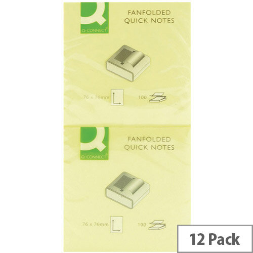 Q-Connect Fanfold Quick Note 75x75mm Yellow - Pack 12 x 100 Notes