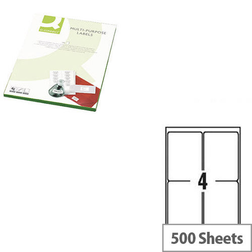 Q-Connect Copier Labels 105x148mm 4 per A4 Sheet Butt Cut Pack of 500 Sheets White