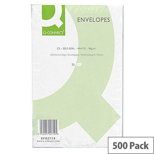Q-Connect Envelopes C5 90gsm White Self-Seal Pack of 500 KF02719 Q-Connect Envelopes C5 90gsm White Self-Seal Pack of 500 KF02719