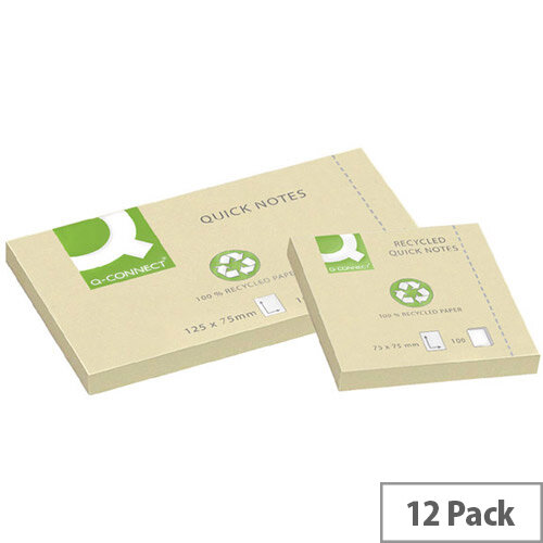 Q-Connect Quick Note Repositionable Pad Recycled 76 x 76mm Yellow KF05609 Q-Connect Quick Note Repositionable Pad Recycled 76 x 76mm Yellow KF05609