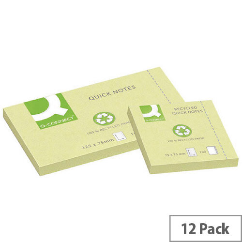 Q-Connect Quick Note Repositionable Pad Recycled 76 x 127mm Yellow KF05610