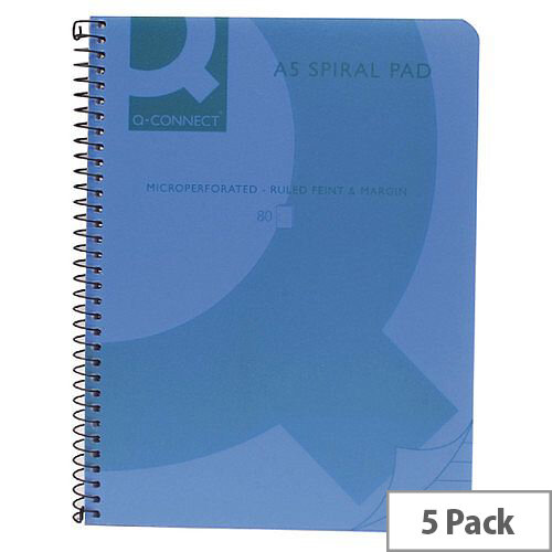 Q-Connect Spiral Book A5 Polypropylene Transparent Blue 5 Pack KF10034