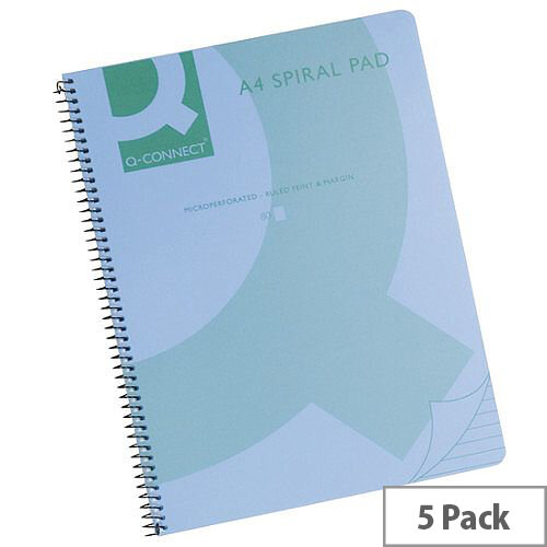 Q-Connect Spiral Book A4 Polypropylene Transparent Blue 5 Pack KF10037