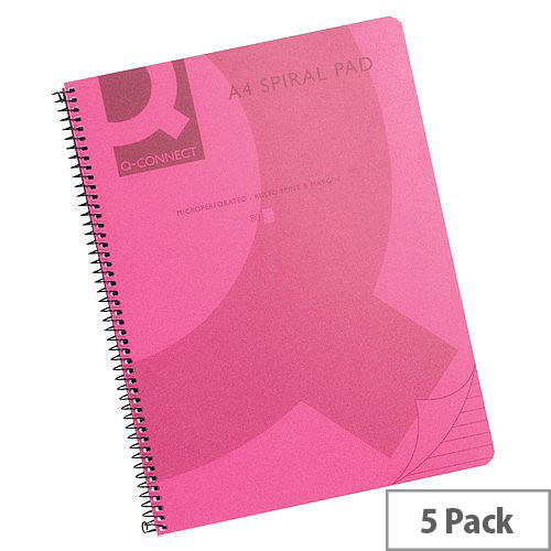 Q-Connect Spiral Book A4 Polypropylene Transparent Pink 5 Pack KF10038 Q-Connect Spiral Book A4 Polypropylene Transparent Pink 5 Pack KF10038