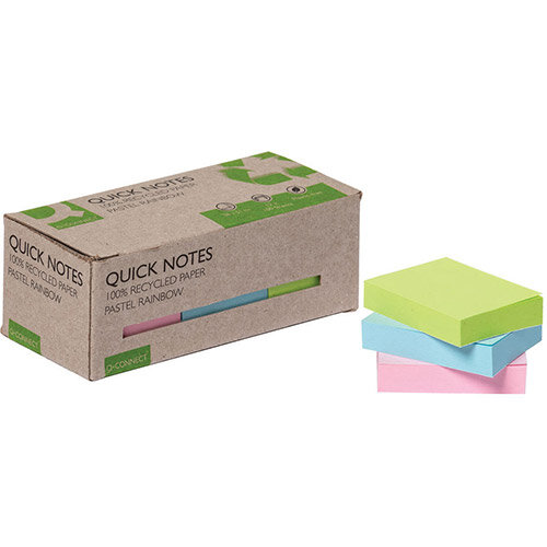 Q-Connect Recycled Notes 38x51mm Pastel Rainbow Pack of 12 KF17326
