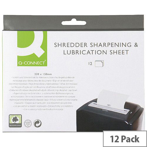 Q-Connect Shredder Sharpening and Lubrication Sheet 220x150mm Man. Ref. KF18470 (Pack of 12) Q-Connect Shredder Sharpening and Lubrication Sheet 220x150mm Man. Ref. KF18470 (Pack of 12)