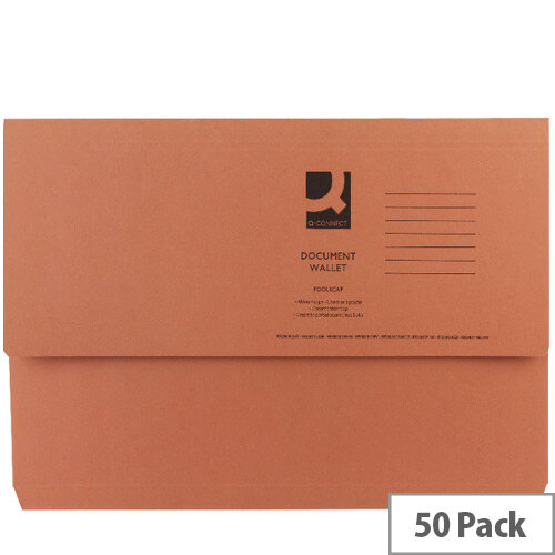 Document Wallet Half Flap Foolscap Orange Pack 50 Q-Connect