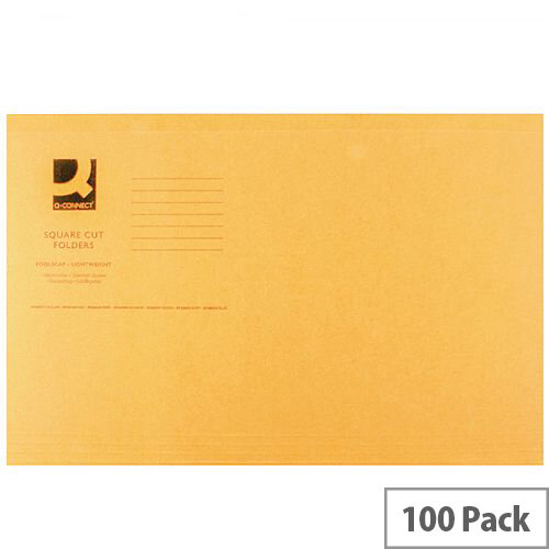 Q-Connect Orange Square Cut Folder Lightweight 180gsm Foolscap Pack of 100