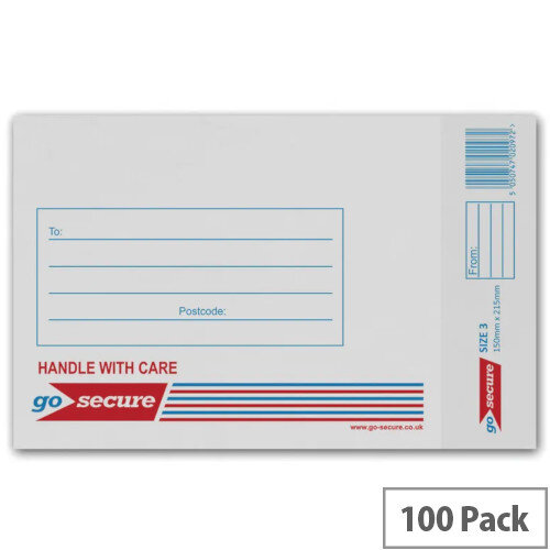 GoSecure Bubble Lined Envelope Size 3 150x215mm White Pack of 100 GoSecure Bubble Lined Envelope Size 3 150x215mm White Pack of 100