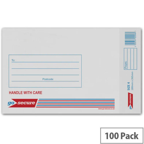 GoSecure Bubble Lined Envelope Size 4 180x265mm White Pack of 100 GoSecure Bubble Lined Envelope Size 4 180x265mm White Pack of 100