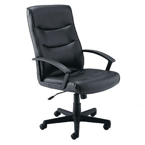 Hudson Leather Look Executive Managers Office Chair Black - Weight Capacity Of 18 Stone. 5 Star Castor Base & Fixed Arms. Ideal For Use In Offices, Homes, Schools, Colleges & More.