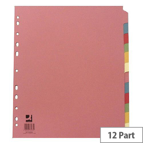 Extra Wide Subject Divider Multi-Punched A4 12-Part Assorted Colours Q-Connect Extra Wide Subject Divider Multi-Punched A4 12-Part Assorted Colours Q-Connect