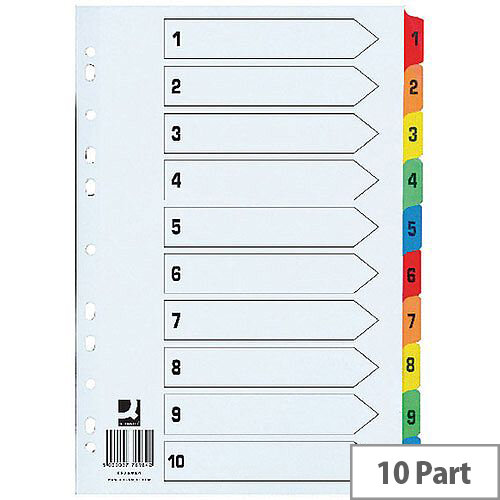 Q-Connect Extra Wide Index 1-10 Board Reinforced Multi-Colour Divider KF76984