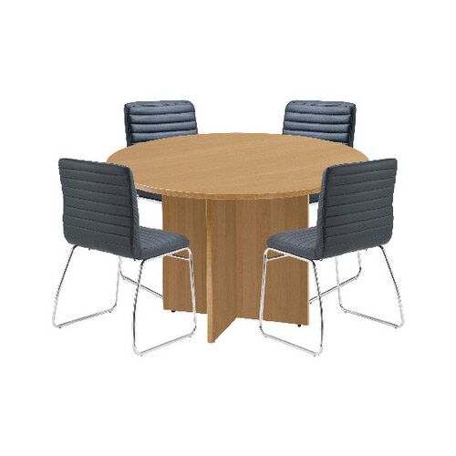 First Oak 1200mm Diameter Round Meeting Table with Dart Meeting Chairs