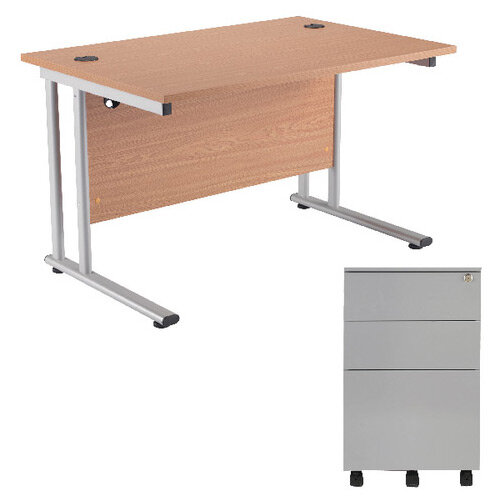 Jemini First Rectangular Cantilever Office Desk 1600mm Oak Top with